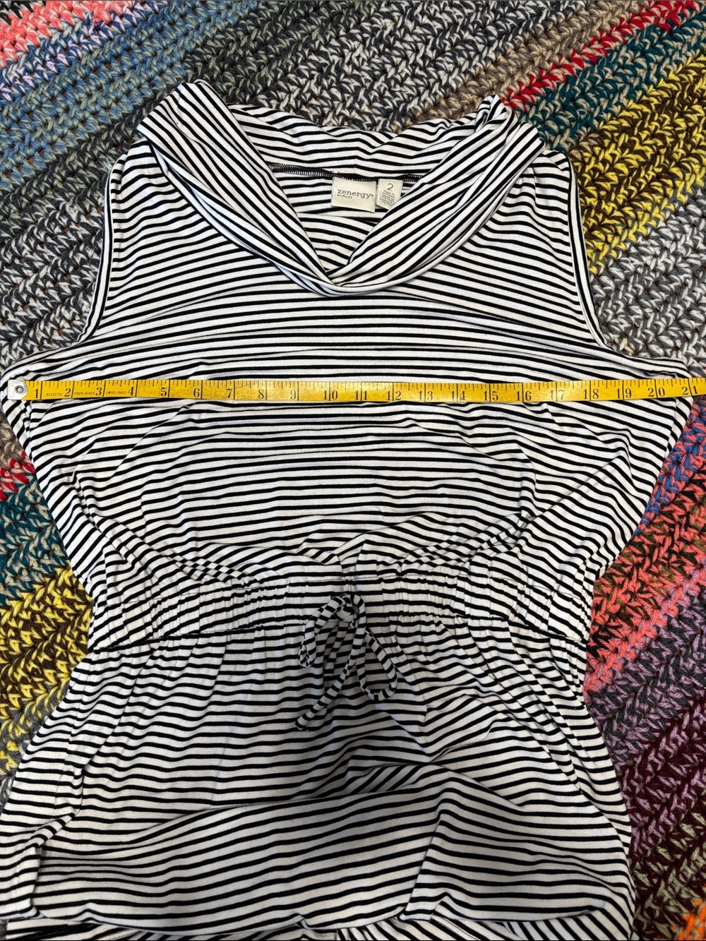 ZENERGY by CHICO’s Sleeveless Black and White Striped Cowl Neck Maxi Dress Sz L - Picture 5 of 9